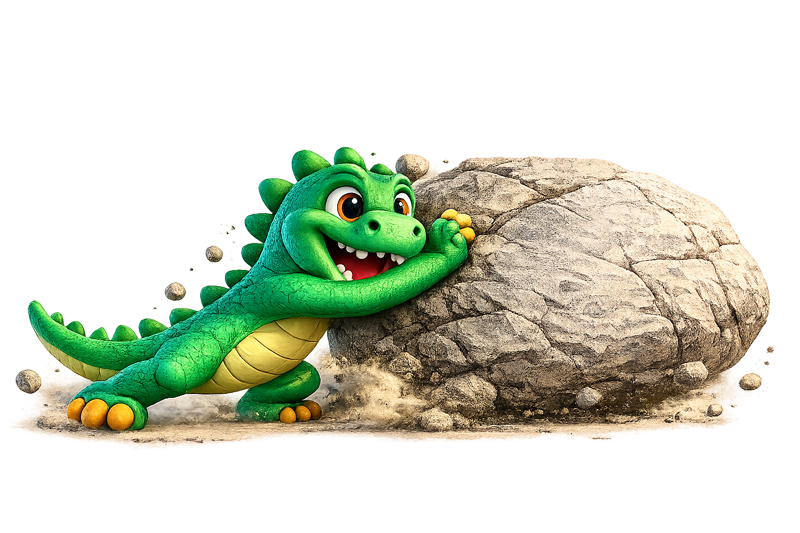 Pip, a brave little green T-Rex