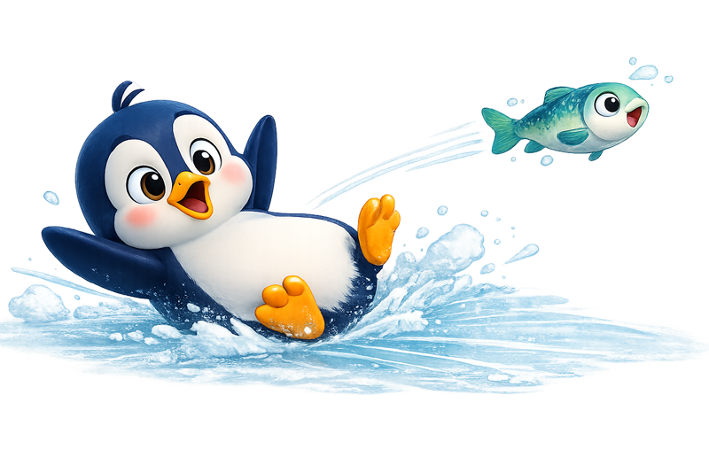Pogo, an energetic blue penguin